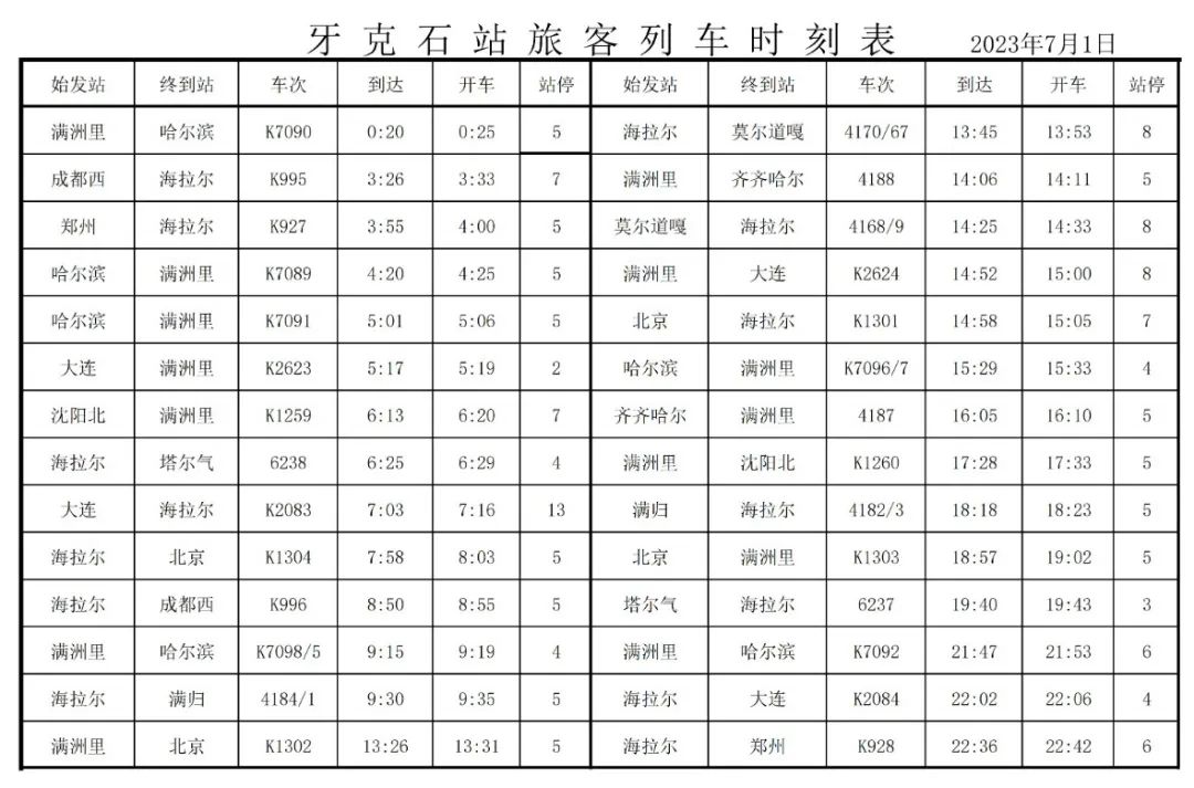 呼伦贝尔列车时刻表,呼伦贝尔最新列车消息