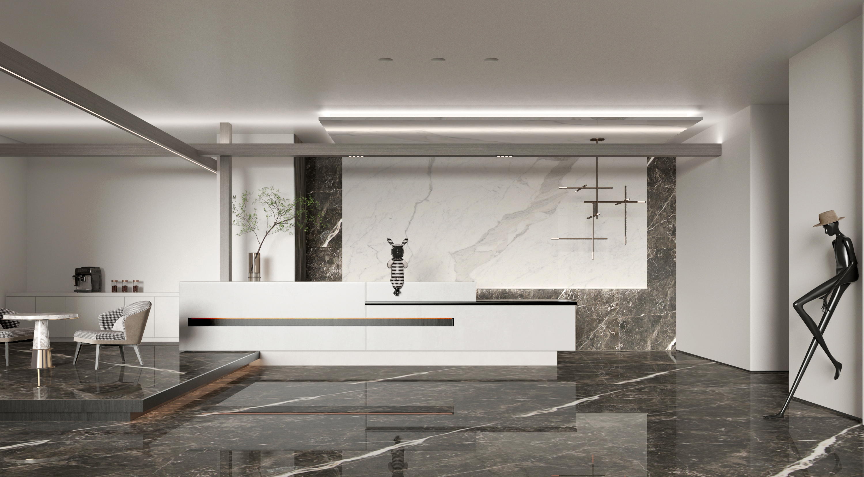 灰色大理石设计效果图,黑白设计风格用什么大理石