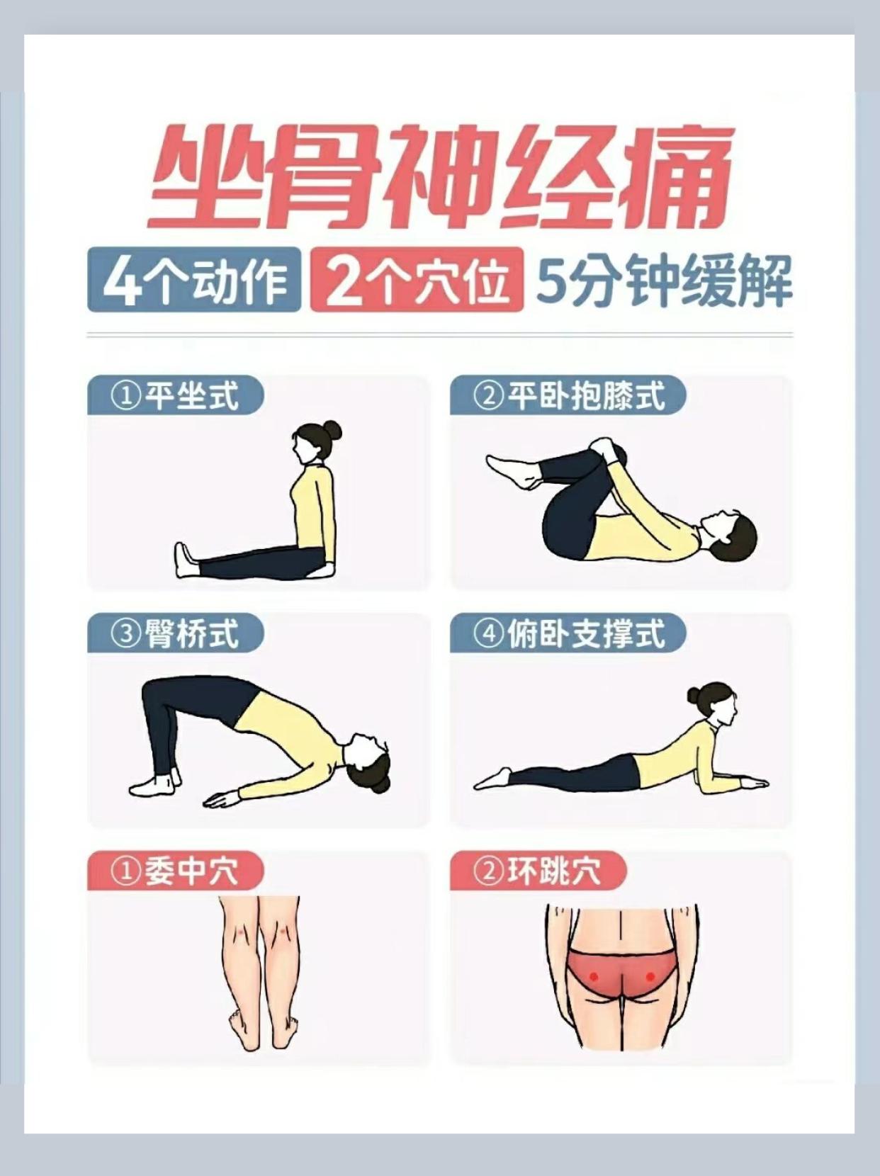坐骨神经痛的5个锻炼动作图解,坐骨神经痛按哪个穴位能缓解