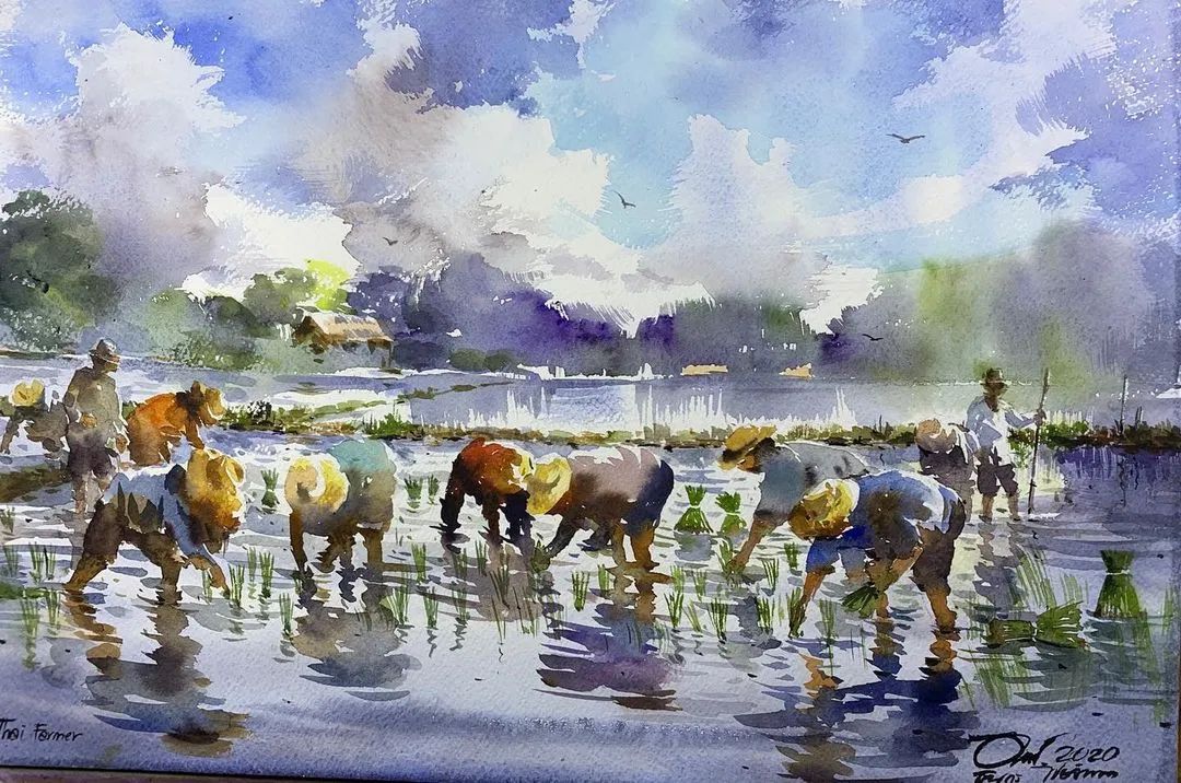 泰国水彩,泰国水彩画家绘画过程