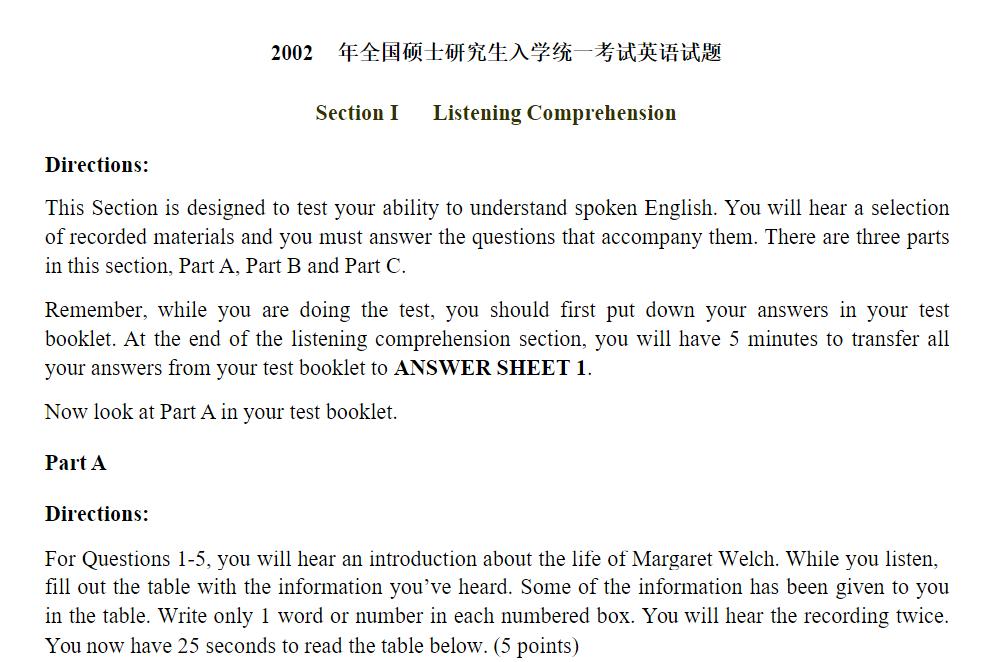 2000英语一真题,2001英语一真题答案解析