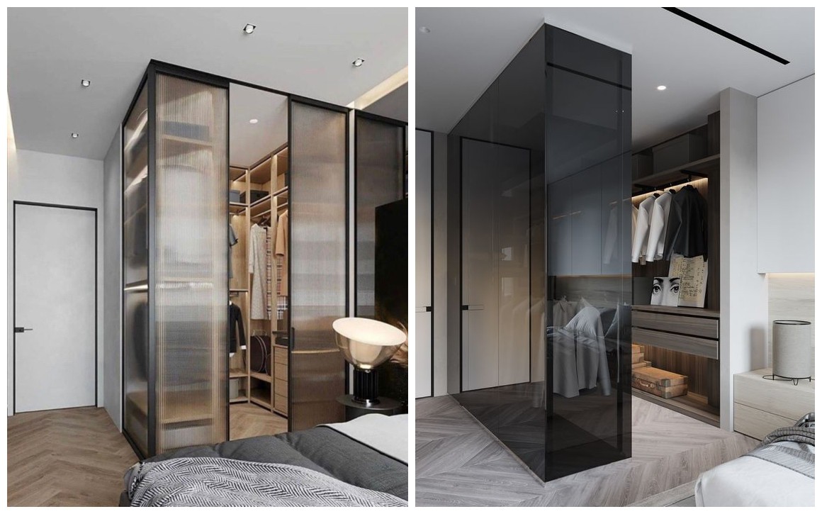 衣帽间柜门玻璃门设计,衣帽间转角设计连折叠玻璃门