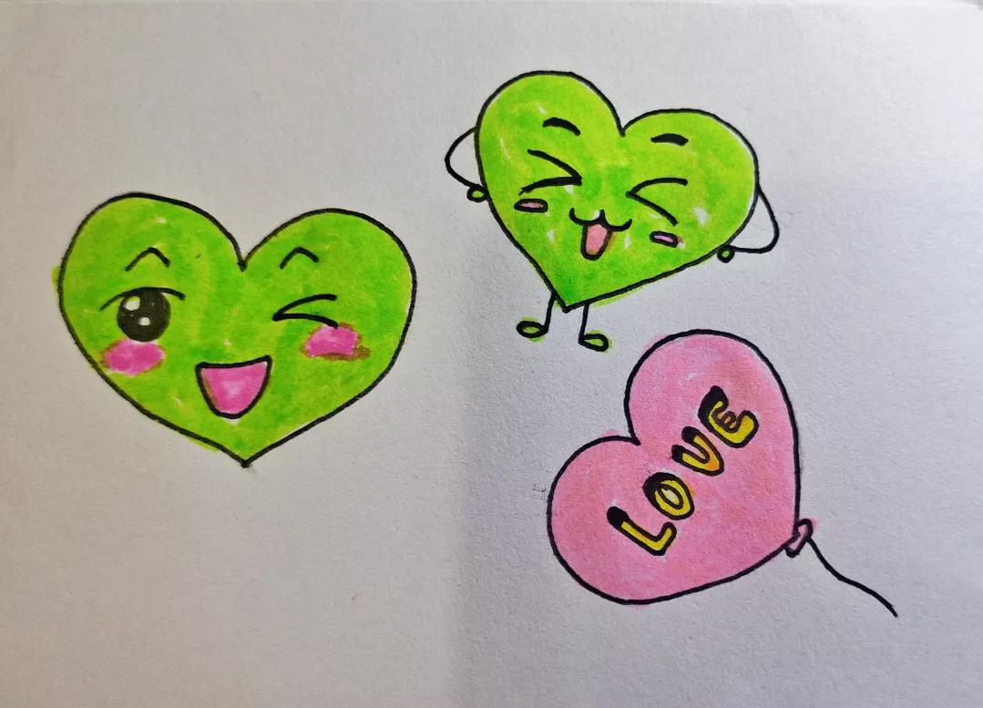 用素描纸做少女心手工画,画个又好看又美丽的爱心