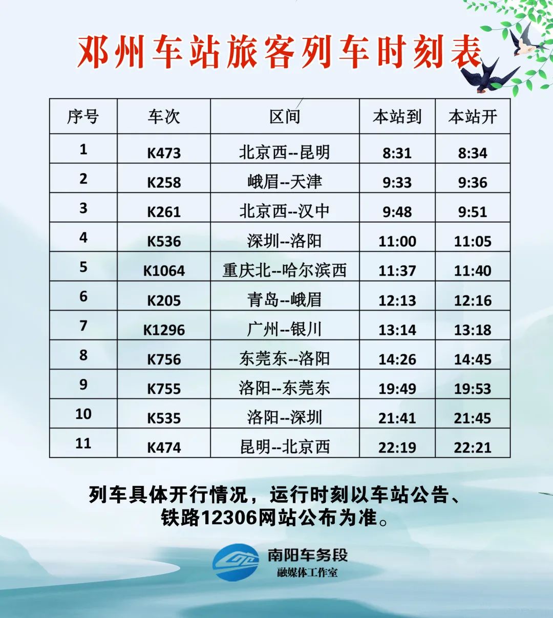 南阳东站列车时刻表查询,南阳车站最新列车时刻表