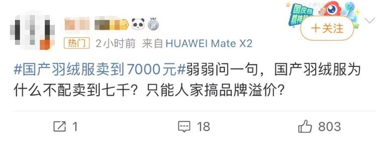 媒体评国产羽绒服“贵”上热搜,国产羽绒服贵上热搜